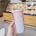 thumbnail image 2 of 550ml Rainbow Plastic Water Bottle Double Layer Sequins Drinking Cup with Straw, 2 of 5