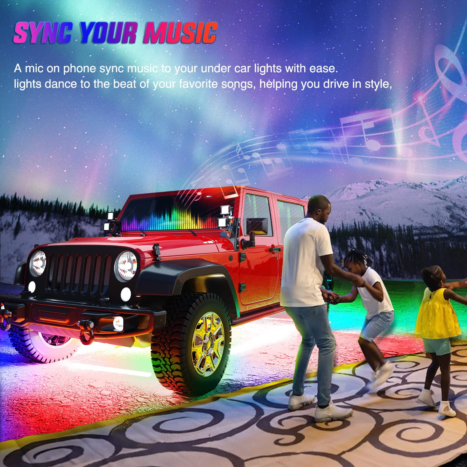 AUTOXBERT 4Pcs Car Underglow Neon Accent Strip Light LED RGB Multi Color DIY APP Function