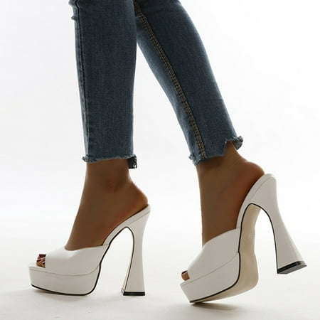 

Njoeus Sandals Women Casual Fashion Super High Heels Slippers Solid Color Square Toe Shoes