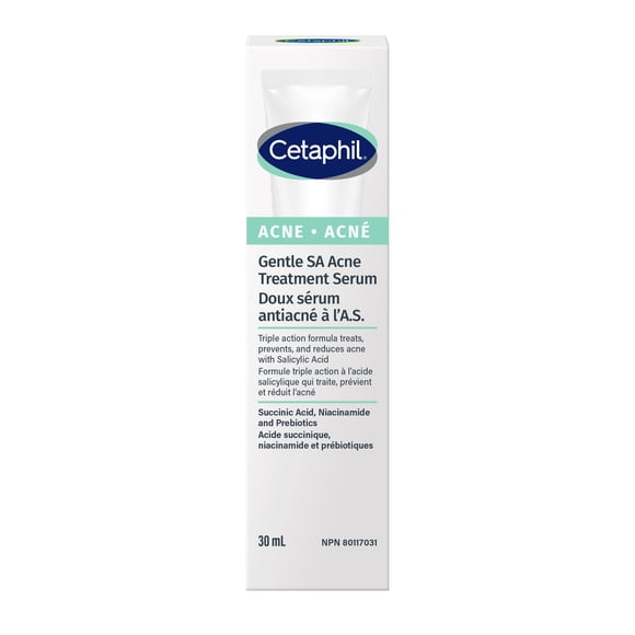 Doux sérum antiacné à l’acide salicylique Cetaphil | Pour la peau sensible sujette à l’acné | Avec acide salicylique, niacinamide, zinc et prébiotiques | Formule triple action à l’acide salicylique qu