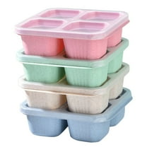 4 Pack Bento Snack Containers, 4 Compartment Food Storage Containers, Reusable Wheat Straw Meal Prep Lunch Box, Portable Plastic Food Storage Container, Microwave and Dishwasher Safe