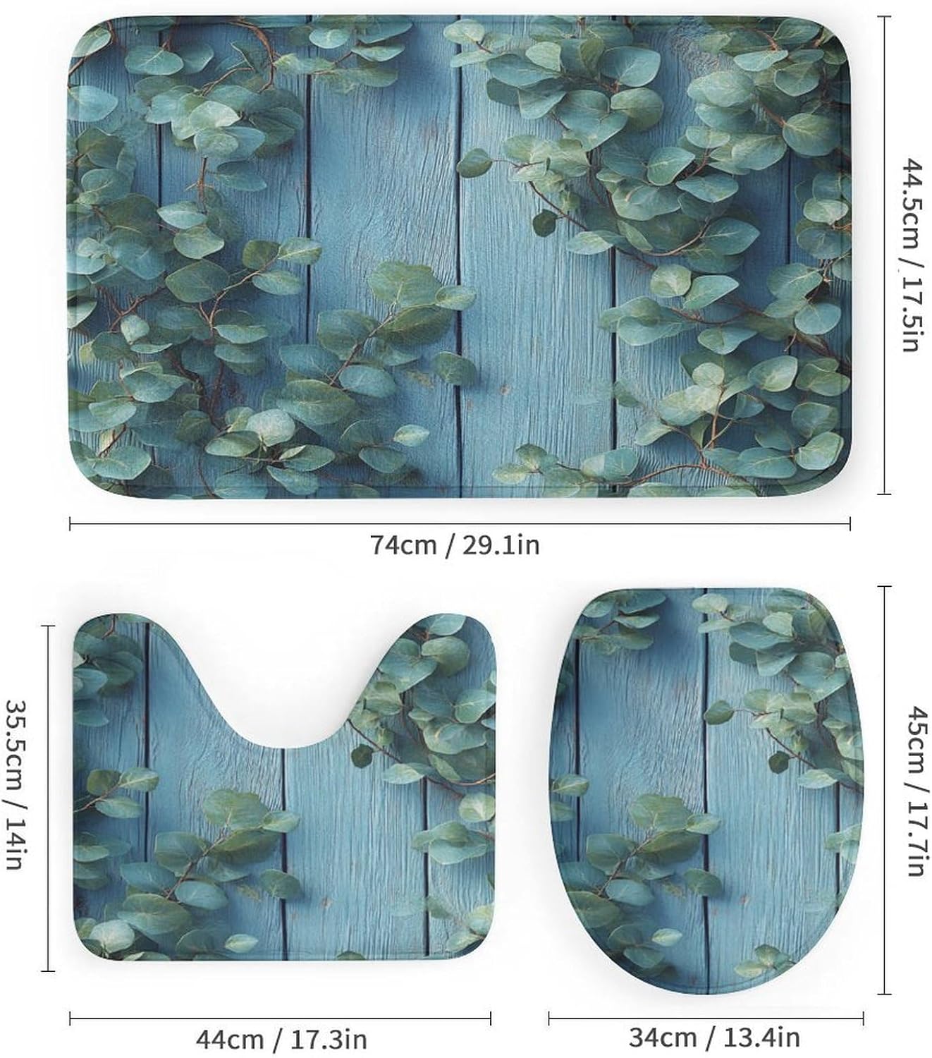 Bathroom Shower Curtain Sets with Rugs, Eucalyptus Leaves Pattern Printed on Bath Sets for Bathroom Accessories, Perfect for Bathroom Hotel Dorm Spa Home, 72 x 72 inches