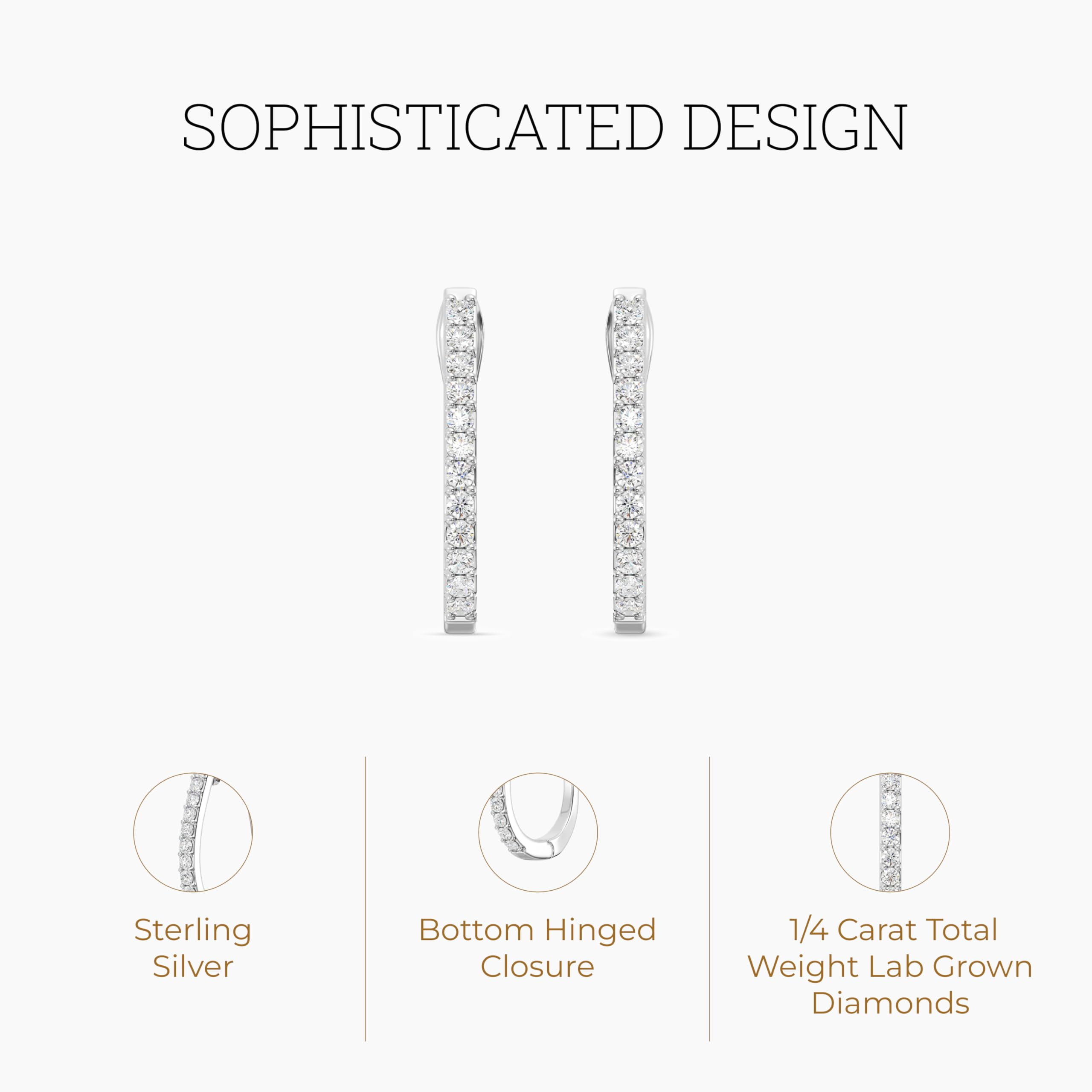 Gilded 1/4 Carat Total Weight Lab-Grown Diamond U-Shaped Hoop Earrings for Women in 925 Sterling Silver | Hypoallergenic Fine Jewelry | Latch Back Closure | SI1 Clarity, F Color