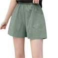 thumbnail image 3 of HAJWOH Girls Athletic Linen Shorts Loose Hiking Cargo Pants Streetwear Casual Elastic Waist Bermuda Shorts, 3 of 3
