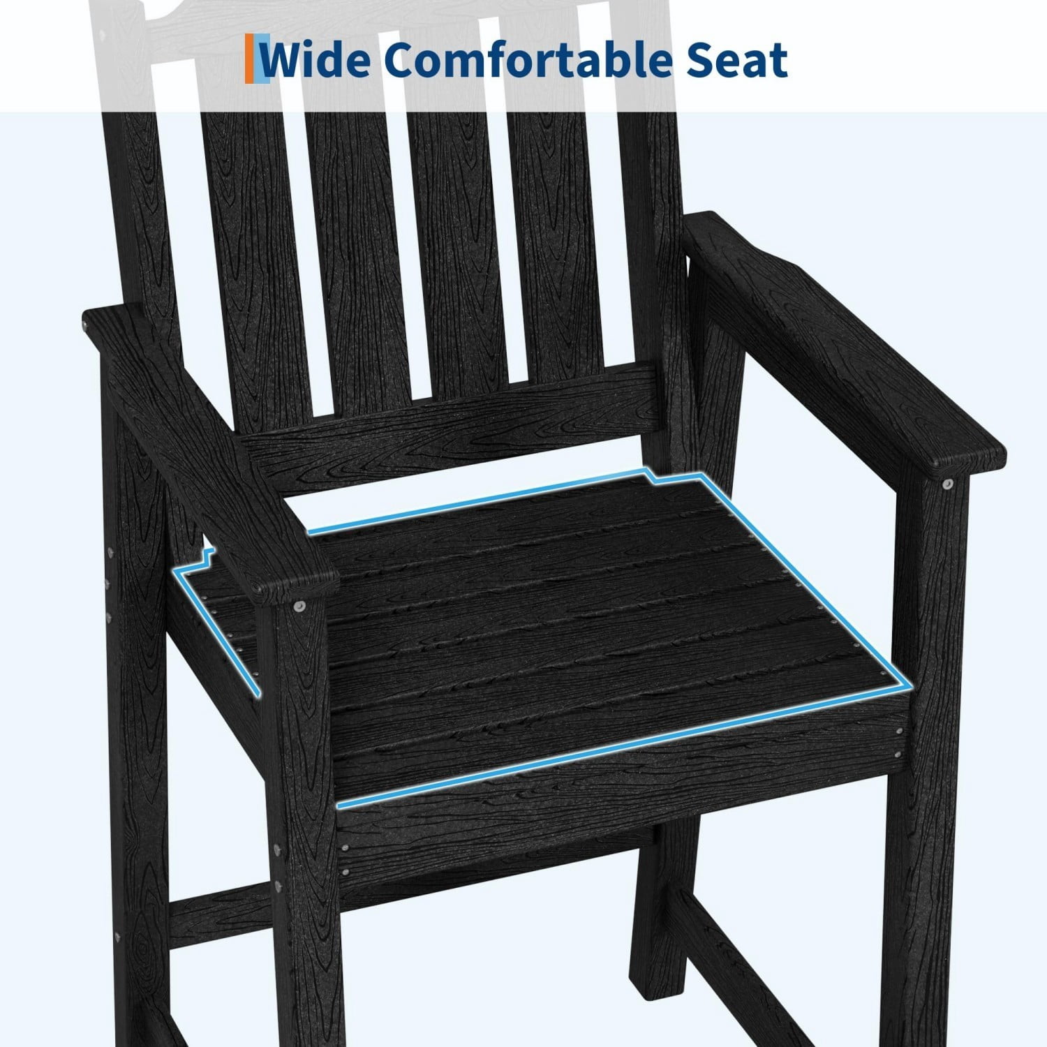 Adirondack Bar Chair Set of 2, HDPE Outdoor Bar Stools with Footrest, All Weather Adirondack Bar Height Chairs for Patio, Balcony, Porch, Deck, Poolside, Obsidian