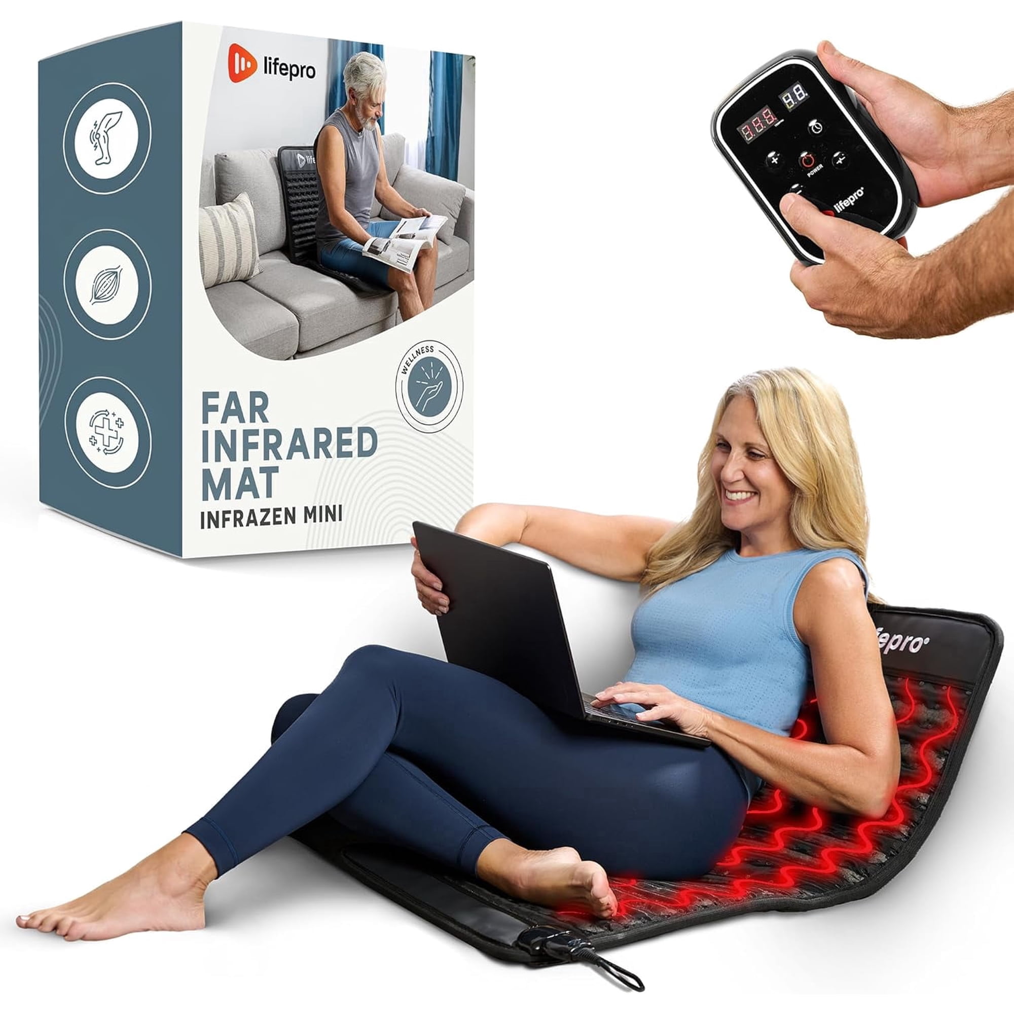 Lifepro Portable Far Infrared Heating Mat – Foldable Infrared Heating Pad for Relaxation, Stress Relief, Recovery, Energy & Wellness Support - Mini Black