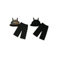 thumbnail image 2 of BemeyourBBs Vintage Toddler Baby Girls Summer 2 Piece Outfits Crocheted Flowers Fruit Ruffled Camisole Spaghetti Strap Tank Cami Top and Elastic Wide Leg Pants Set, 2 of 9
