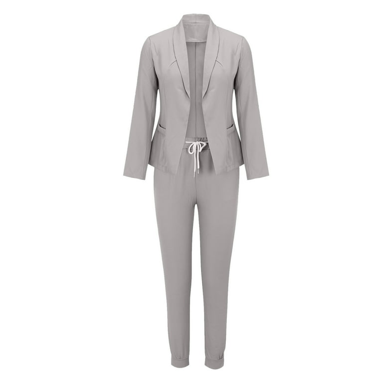 REORIAFEE Travel Outfits for Women 90s Outfit Women's Long Sleeve Suit  Pants Casual Elegant Business Suit Gray XL
