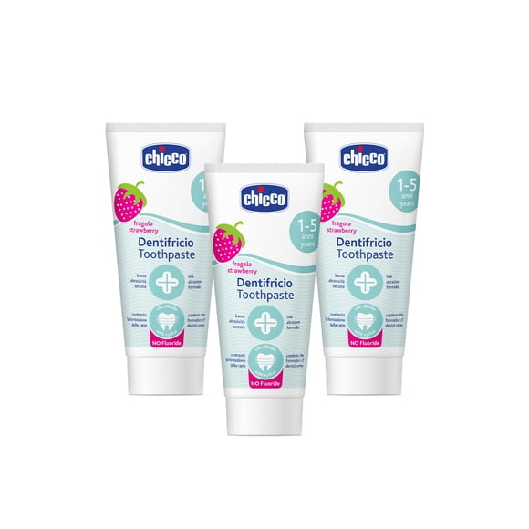 Chicco Set 3 piezas Pasta Dental para Niños, Sin Flúor, Sabor Fresa, +12 meses