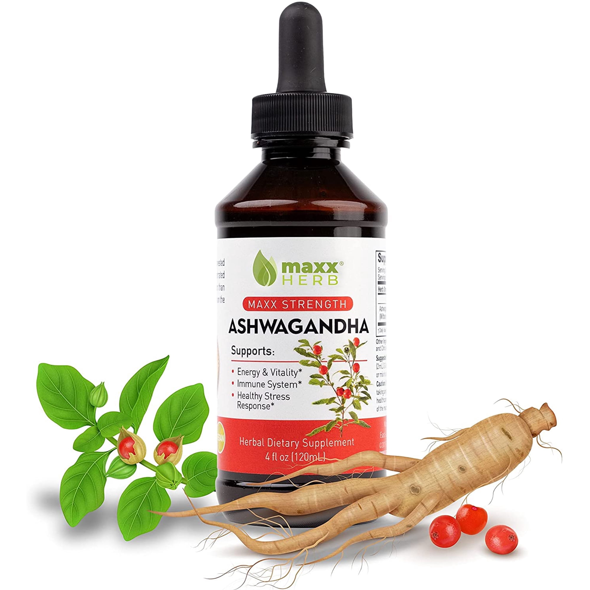 Maxx Herb Ashwagandha Liquid Drops, Adaptogen for Stress Relief & Mood Support, 4 Fl Oz