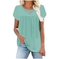 thumbnail image 4 of Womens Tops Plus Size Short Sleeved V-Neck Pleats Solid Color Loose T-shirt Green M, 4 of 6