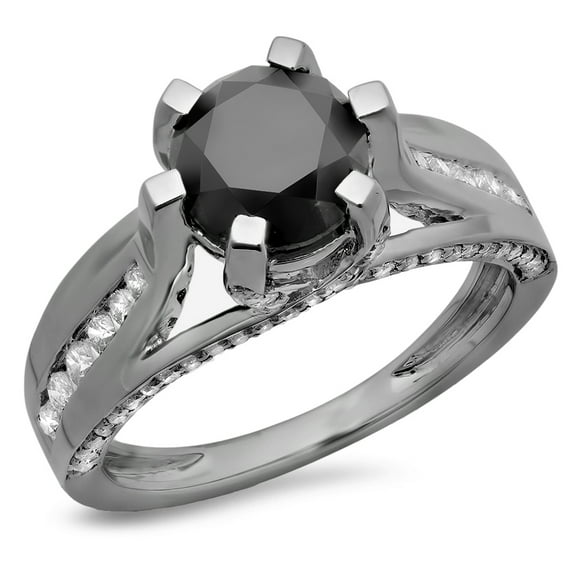 Dazzlingrock Collection 2.80 Carat (ctw) Black Rhodium Plated 14K Black And White Diamond Engagement Ring, White Gold, Size 8.5
