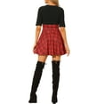 thumbnail image 3 of Allegra K Women's  Round Neck Lace Up High Waist Half Sleeves A-Lined Plaid Dress, 3 of 7
