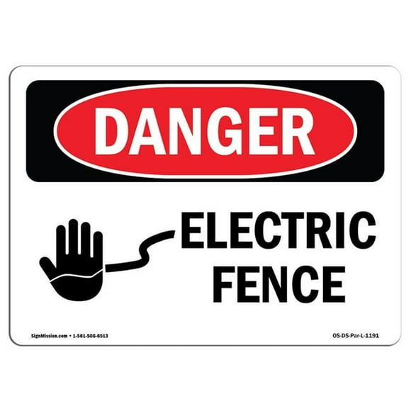 SignMission OS-DS-D-35-L-1191 OSHA Danger Sign - Electric Fence