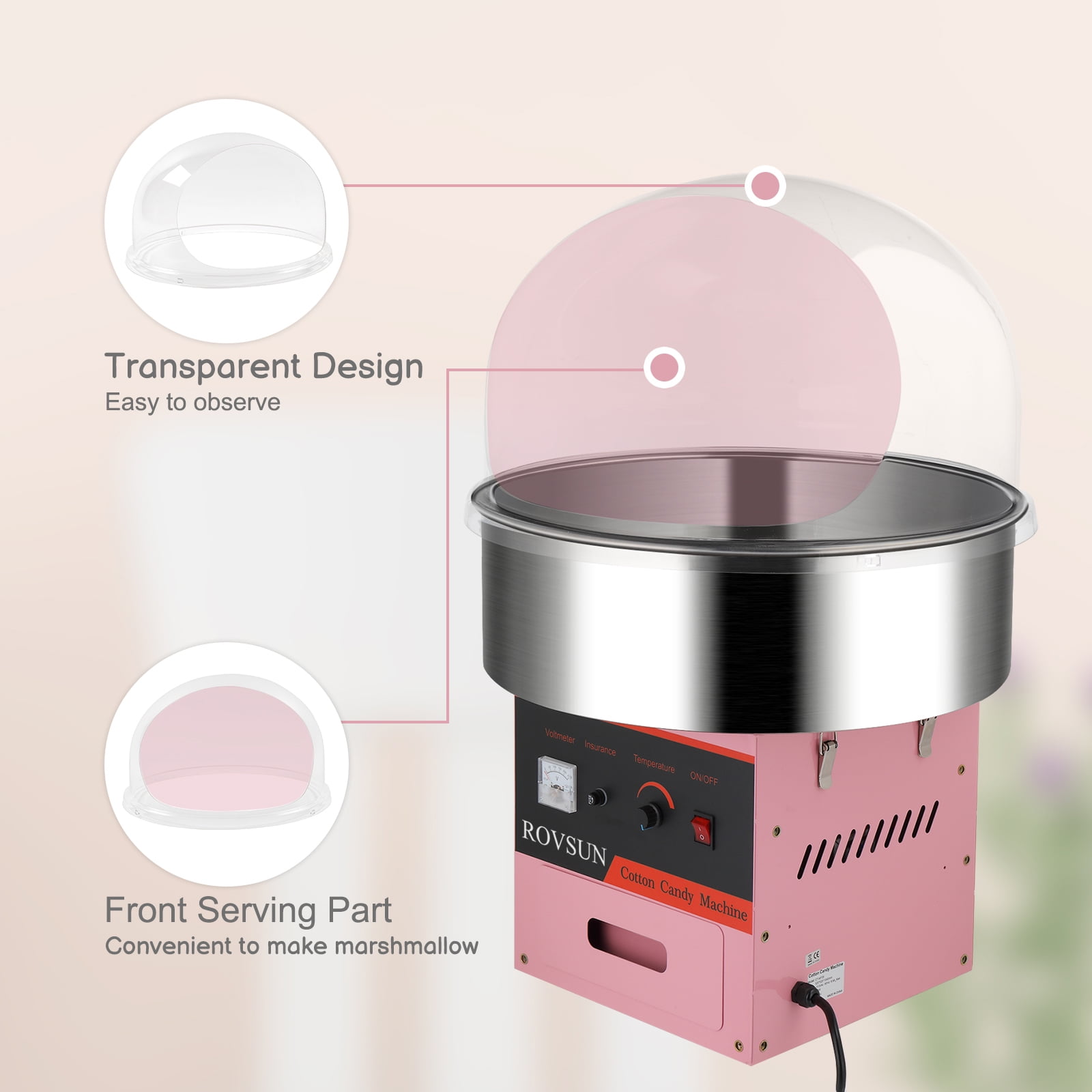 ROVSUN Acrylic Cotton Candy Machine Cover 21 Inch, Dome Bubble Shield for Commercial Candy Floss Maker Machine Clear
