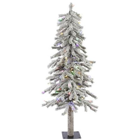 4' Pre-lit Flocked Alpine Artificial Christmas Tree - Multi-Color LED Lights