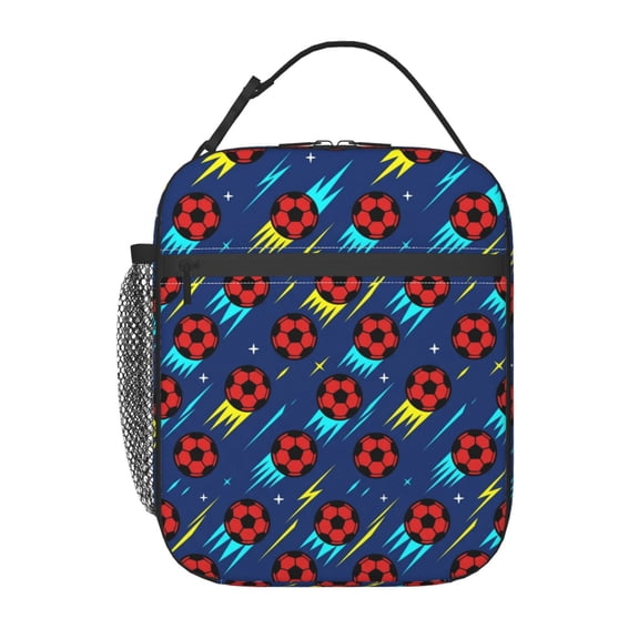 Soccer Ball Insulated Lunch Bag Reusable Lunch Box Hot Cold Thermal Meal Prep Bag With Buckle Strap For Men Women Office Sports Hiking Daily