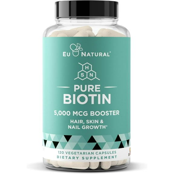 Biotin 5000 mcg Hair Skin Nails Supplement – High-Potency Hair Growth Vitamins for Women & Men – Provide Powerful Support for Healthy Hair, Stronger Nails and Glowing Skin – 120 Vegan Soft Capsules