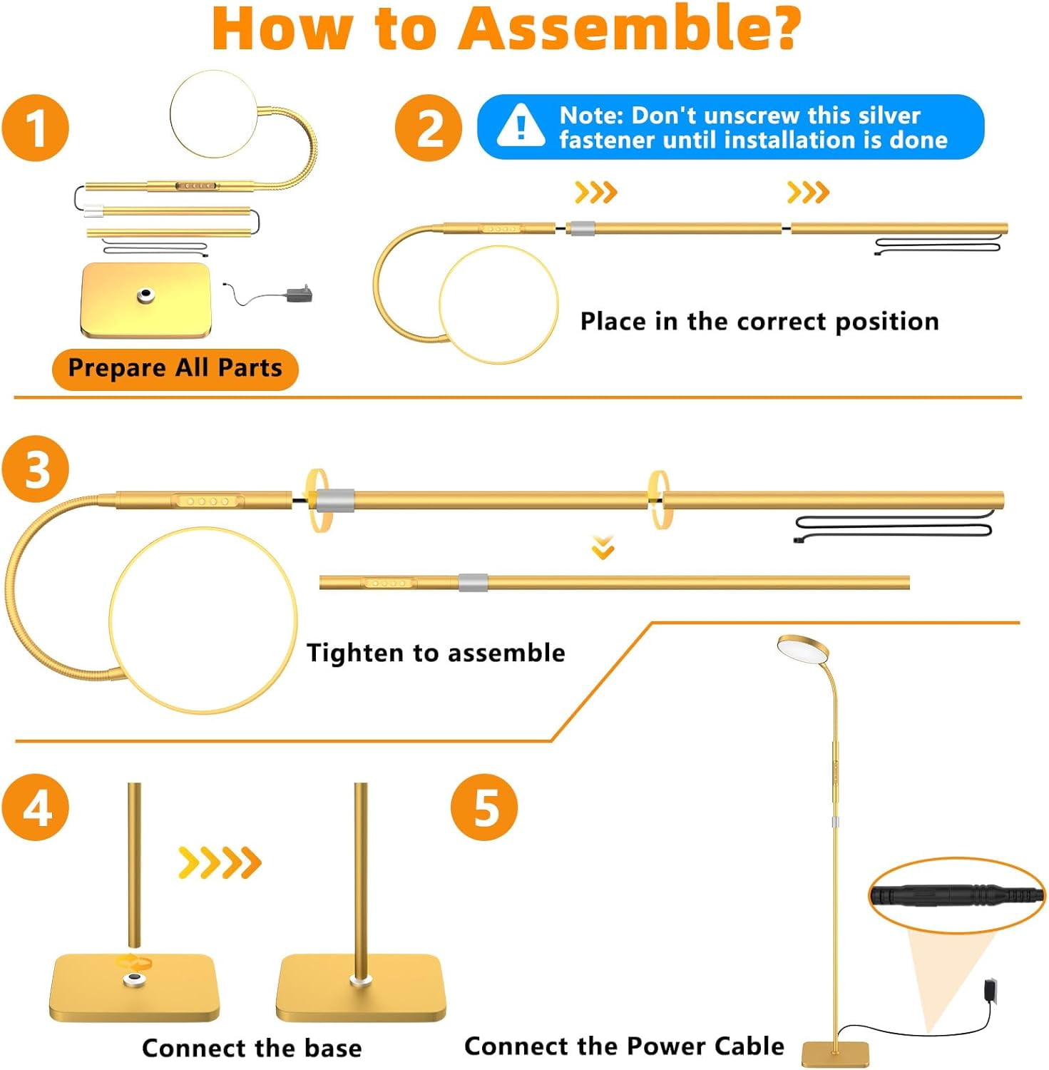 chalian Floor Lamp, Adjustable Height Floor Lamps for Living Room Bedroom, 120 LED Super Bright Standing Lamp Remote & Touch Control Dimmable Gooseneck Tall Stand Reading Lamp for Office Craft, Gold