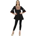 thumbnail image 2 of Bimba Women's Black Cotton Tunic Blouse Tops Summer Loose Flounce Sleeve-4, 2 of 5