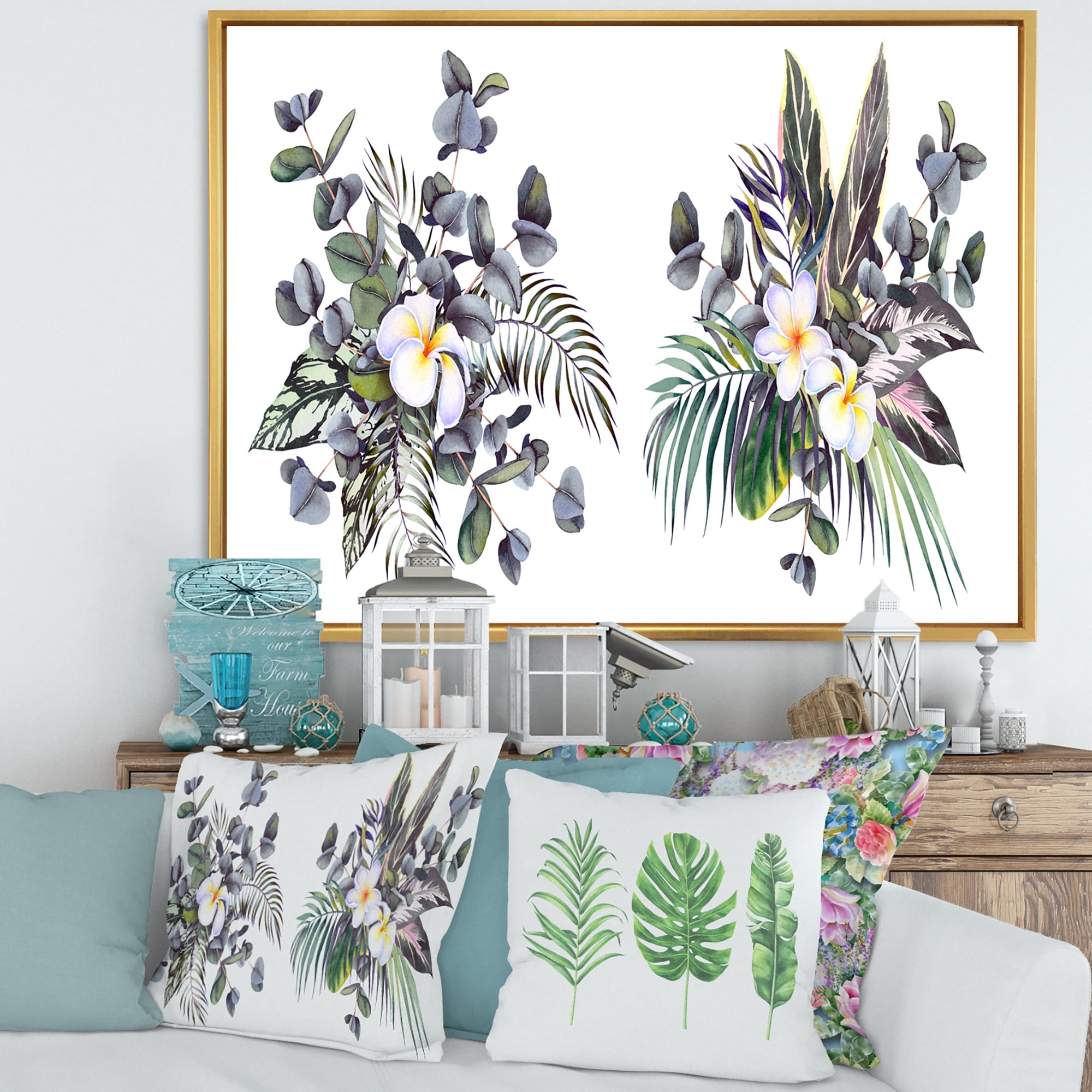Designart 'Plumeria Frangipani Flowers With Tropical Bouquets' Traditional Framed Canvas Wall Art Print