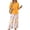 Orange, variant on Women’s Casual Printed Two Piece Outfit Button Down Three Quarter Sleeve Top and Wide Leg Long Pants Set for Daily Wear