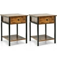 thumbnail image 1 of Gymax 2PCS Industrial End Side Table Nightstand with Drawer Shelf Rustic Brown, 1 of 10