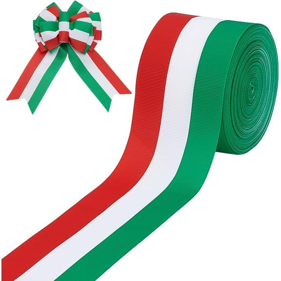 20 Yards Red White Green Stripes Ribbon Grosgrain Striped Tibbon 2.5inch Polyester Italian Flag Double Face Ribbons