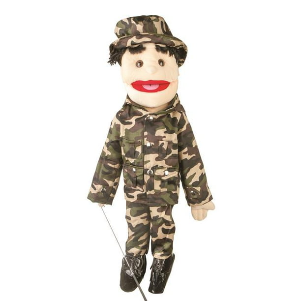 28 In. Black Haired Boy In Army Uniform Full Body Puppet