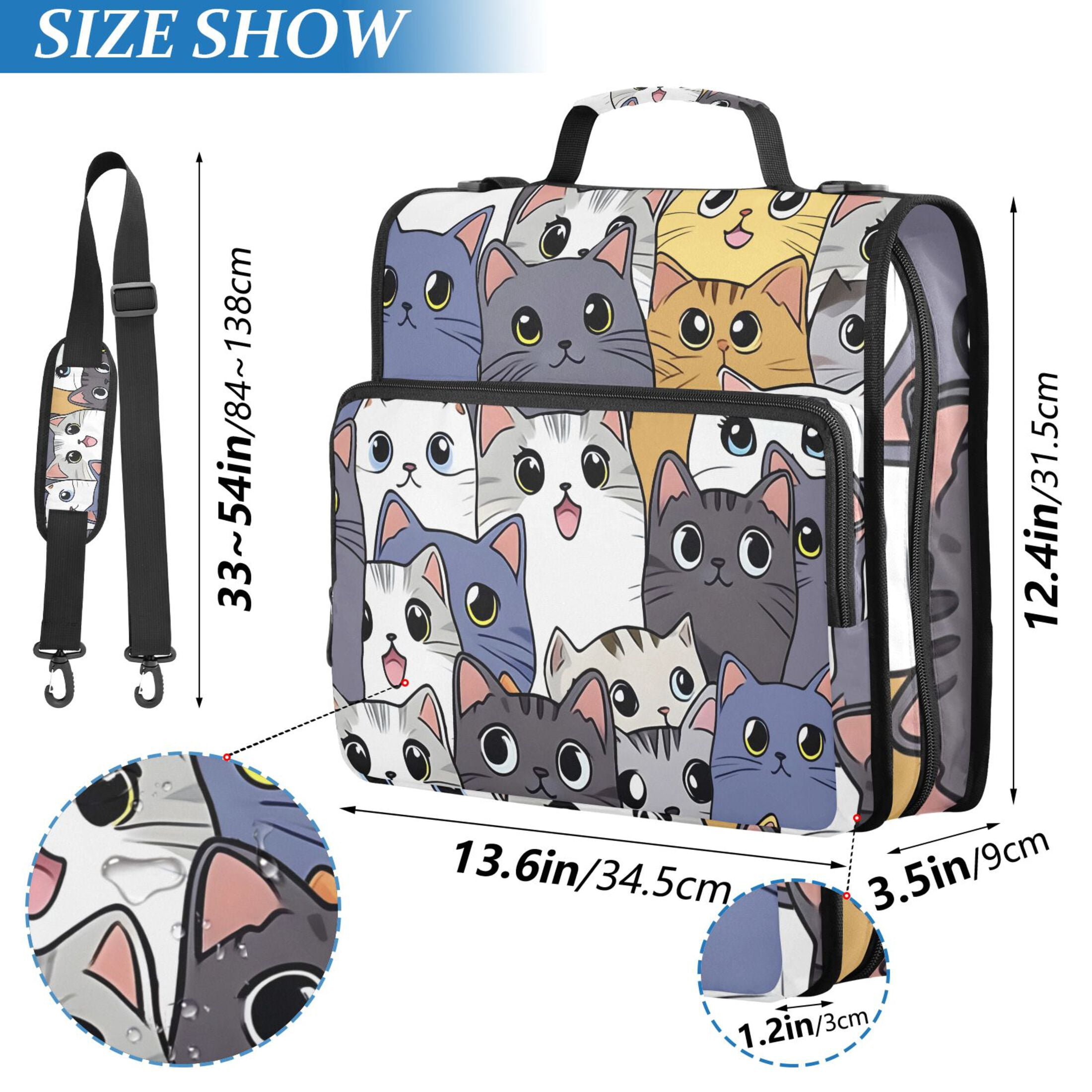 ALAZA Zipper Binder Colorful Doodle Cute Cats 3 Ring Trapper Keeper File Folder Organizer Bag