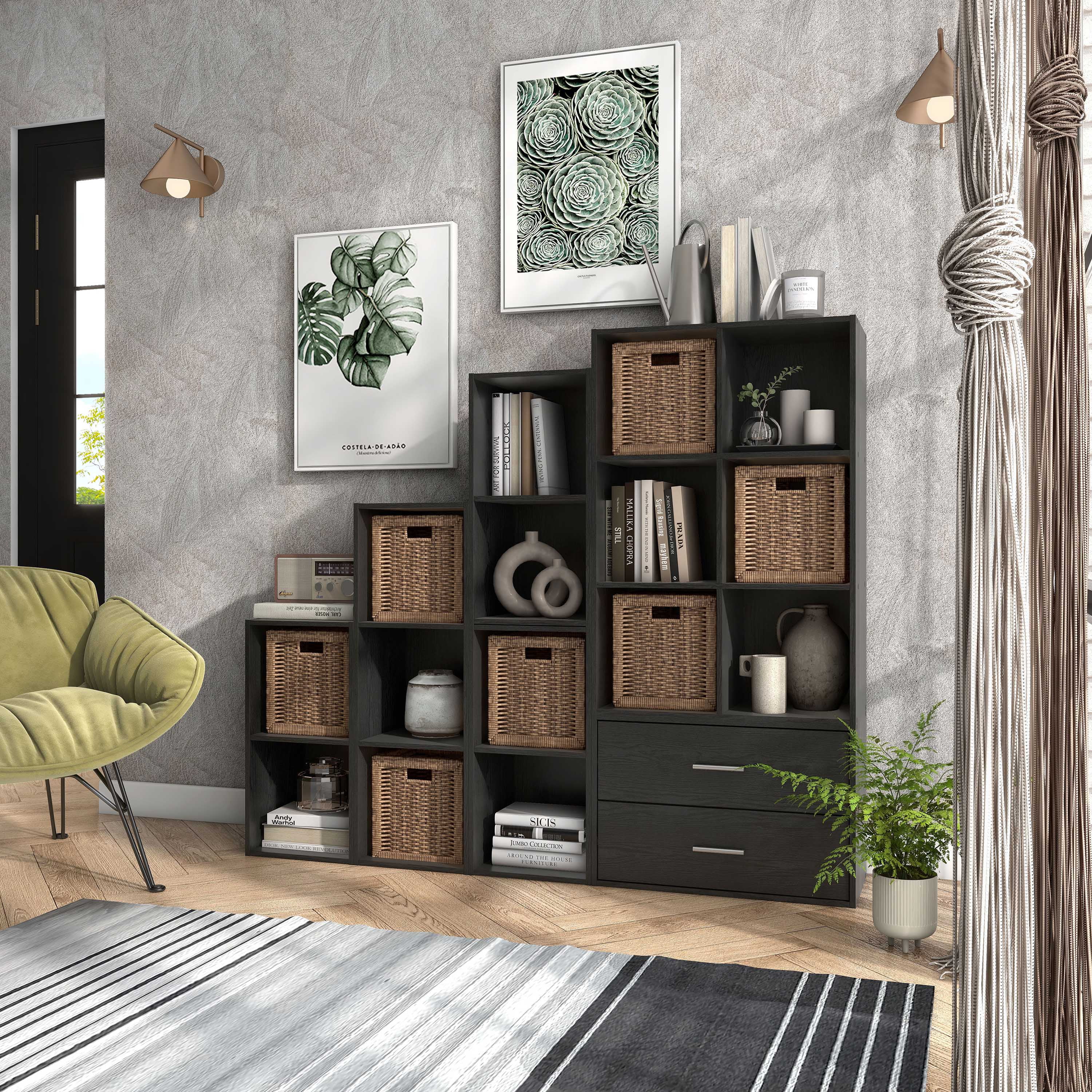 Furniture of America Brooks Stackable 6-Cube Wood Black Bookcase