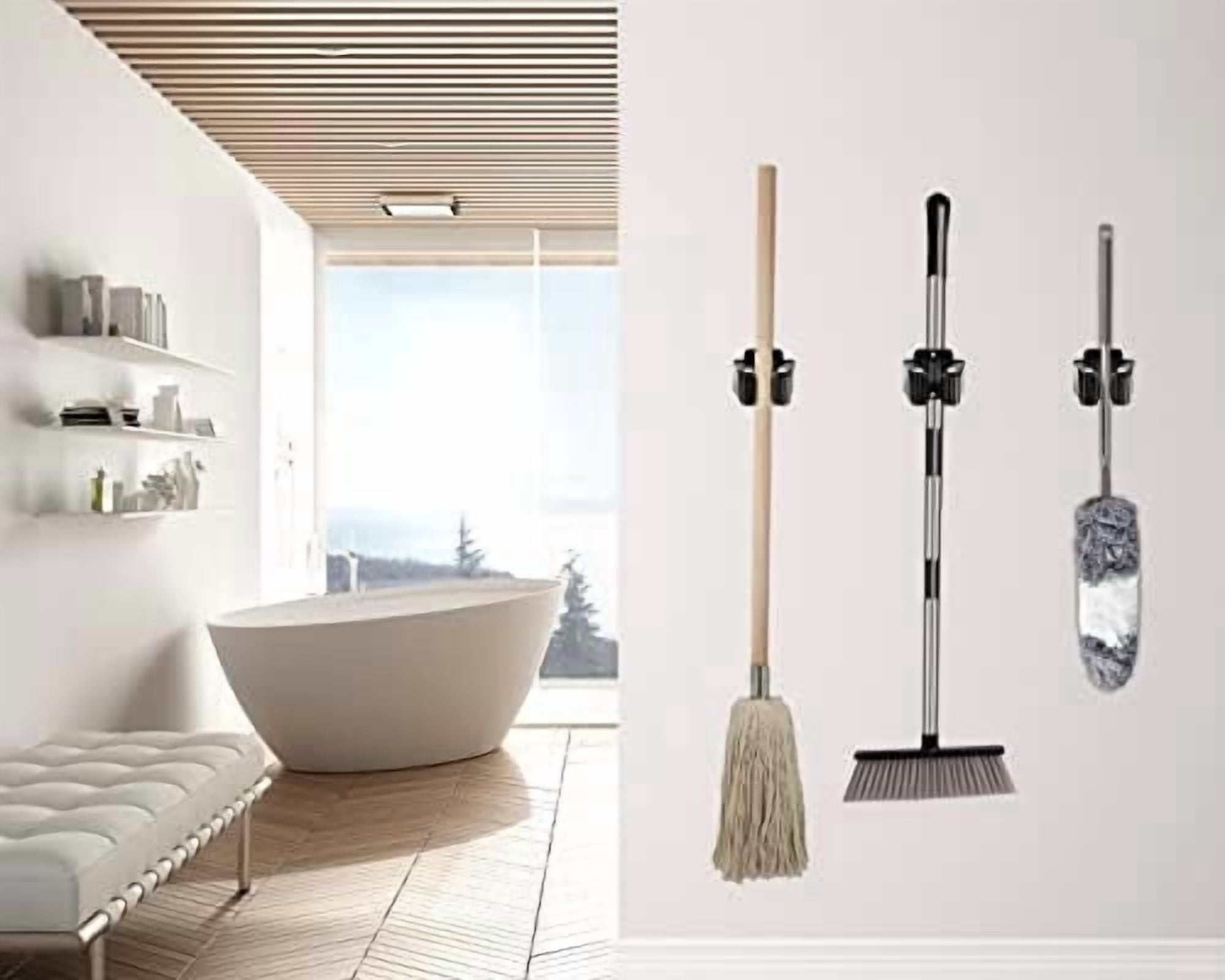 10 Pack Broom Holder Wall Mount, Mop Holder Wall Mounted, Stainless Steel Command Broom Holder with Screws, Garden Tool Rack Wall Mount for Kitchen, Home, Bathroom, Garage Storage, Black
