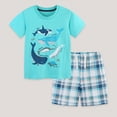 thumbnail image 2 of Xudanell Boys Summer Outfits Cotton Crewneck Short Sleeve T Shirt Shorts Two Piece Pocket Stretch Set Youth Loose Fit Toddler Boys Clothes Light Blue 1-2 Years, 2 of 4