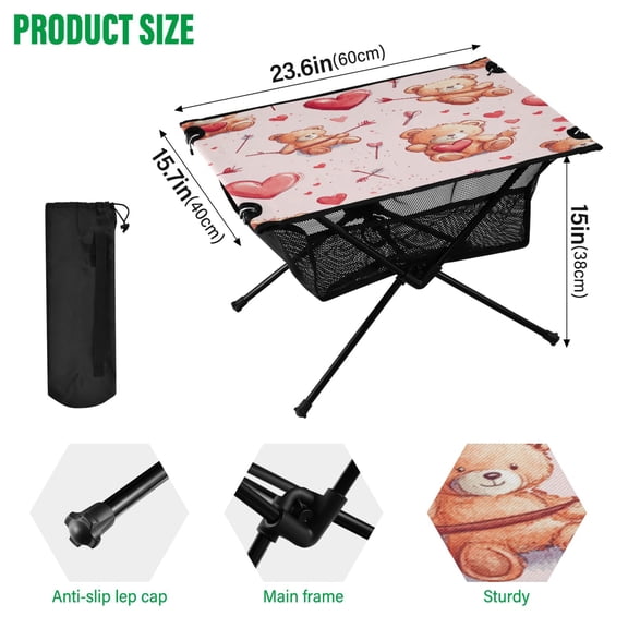 BZSMCE Camping Tables Simple Folding Table Heartfelt Hugs Pattern Size:23.6*15.7in