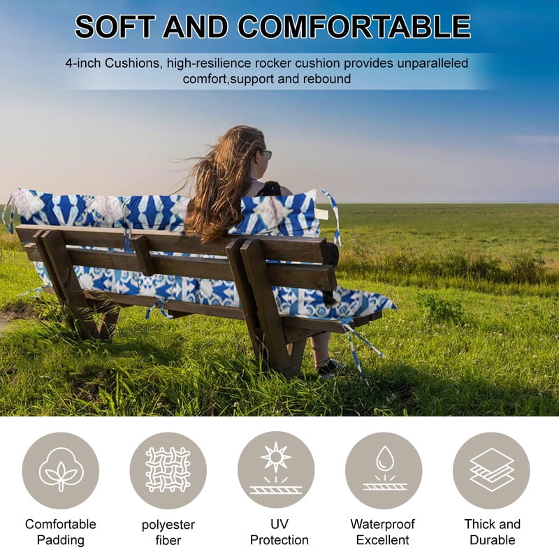 Outdoor Porch Swing Replacement Cushions, Waterproof Bench Chair cushion, 2-3 Seater Patio Swing cushion with Backrest and Ties, 4" thick