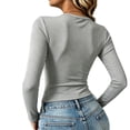 thumbnail image 3 of Women's Ribbed Long Sleeve Crew Neck Crop Top, Slim Fit Stretchy Basic Casual Cropped Tee Shirt, 3 of 5