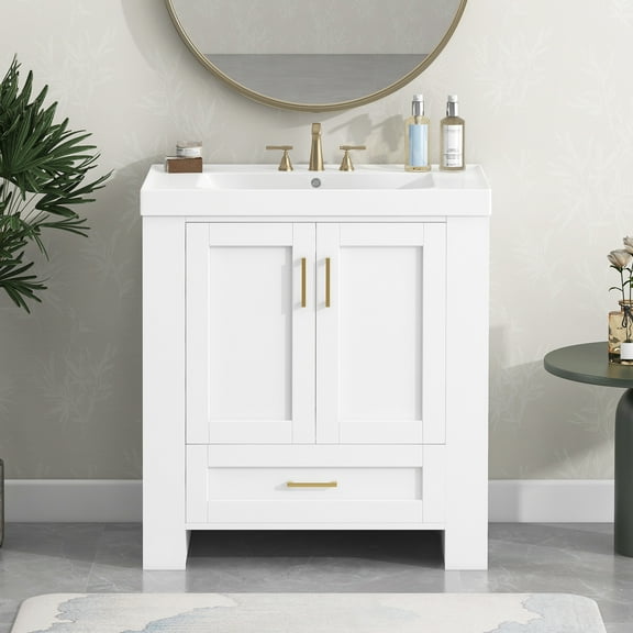 30'' Bathroom Vanity with Seperate Basin Sink, Modern Bathroom Storage Cabinet with Double-sided Storage Shelf, Bathroom Vanity Cabinet with Single Sink