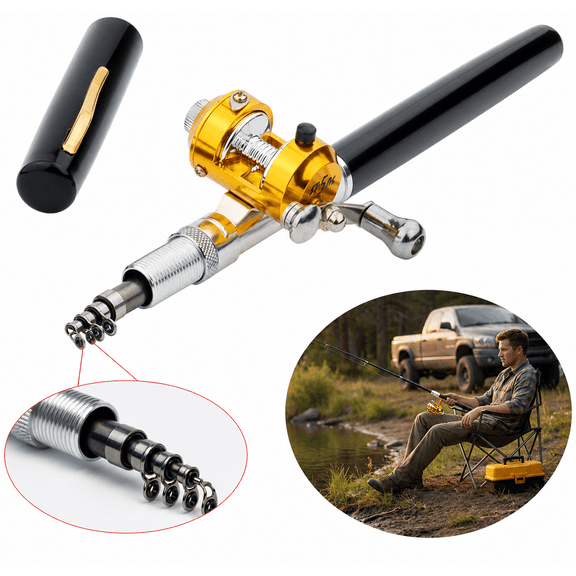 Telescopic Fishing Rod, Mini Fishing Pole with Reel, Portable Pen-Style Rod, 38.19 Inch Extended
