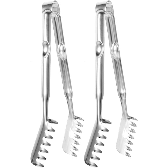 ABCISI 2pcs Stainless Steel Spaghetti Tongs, Professional Pasta Tong Food Tong Serving Tong Cube Sugar Tongs for Noodles Pasta Serving (Silver)