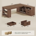 thumbnail image 2 of 71" L-Shaped Executive Desk with Power Outlets & Drawers, Modern Corner Computer Desk with File Cabinet and Storage Shelves for Home Office, Walnut, 2 of 8