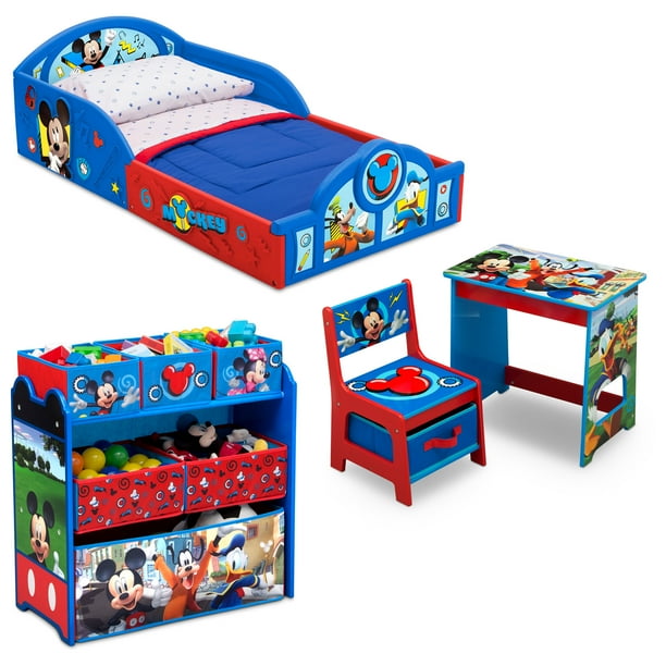 Disney Mickey Mouse 4 Piece Room In A Box Bedroom Set By Delta Children Includes Sleep Play Toddler Bed 6 Bin Design Store Toy Organizer And Desk With Chair Walmart Com Walmart Com