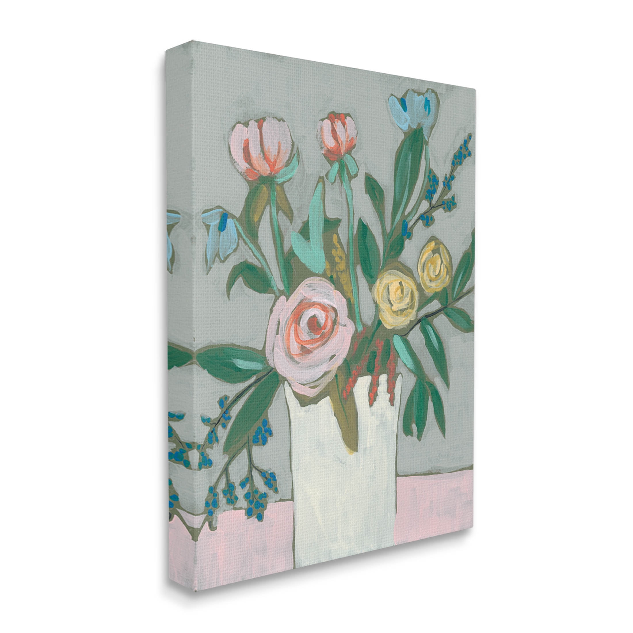 Modern Rose Blossoms Bouquet Botanical & Floral Painting Gallery Wrapped Canvas Print Wall Art