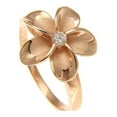 thumbnail image 2 of Pink rose gold plated 925 sterling silver 15mm Hawaiian plumeria flower ring cz size 8, 2 of 4