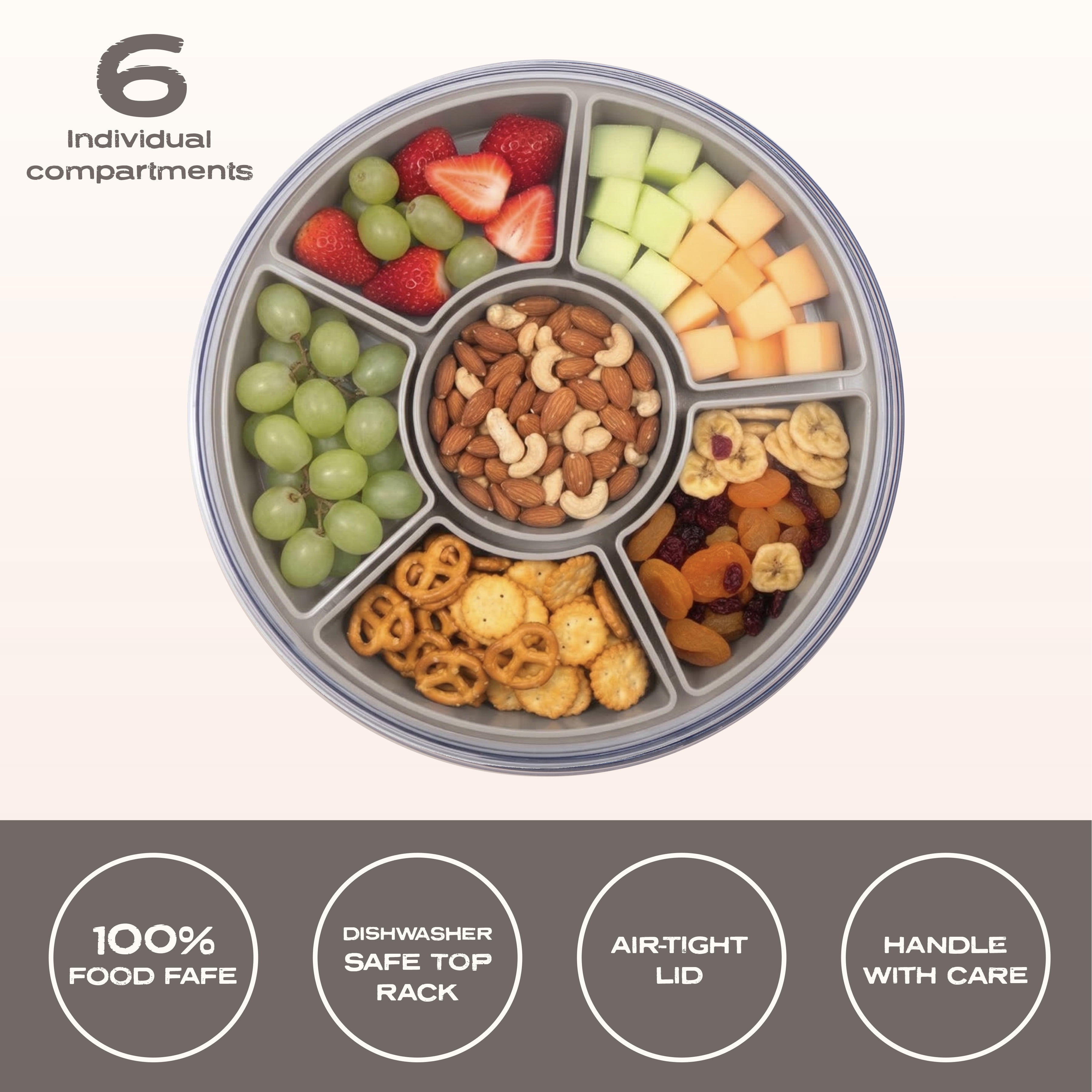 Cook with Color Rotating Snack Box with Ice Block and Carry Handle, Portable Compartments for Lunches and Commutes, Taupe