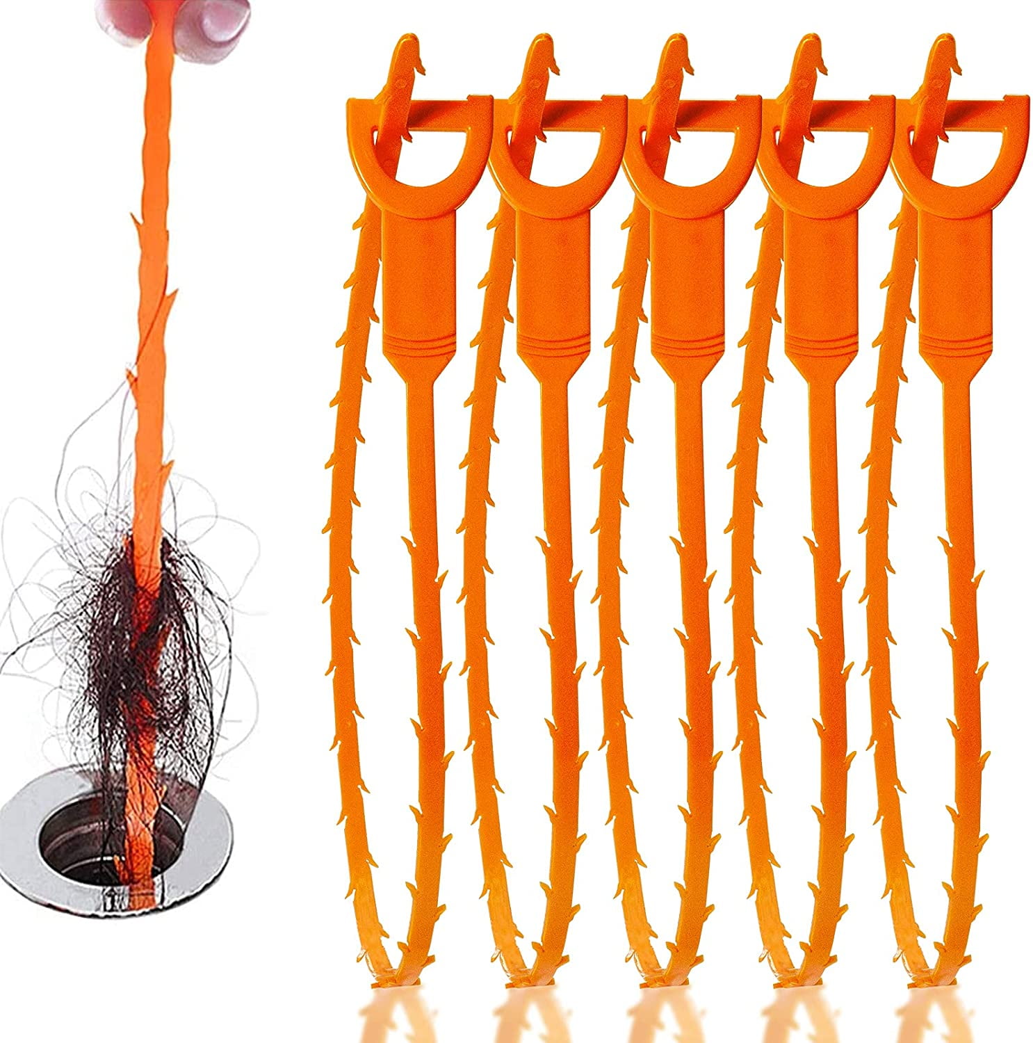 LONGGUI 25inch Hair Drain Clog Remover Tool(6pcs), 24inch Drain Cleaner  Sticks To Drain Hair Clog For Remover (1pcs), Drain Hair Remover Tool For