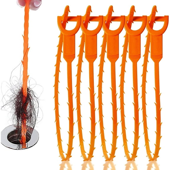 5 Pack 25inch Drain clog remover, Snake Drain Cleaner Hair Clog Remover tool, Shower kitchen sinks and bathtubs, sink snake, hair toilets sewer pipe drain cleaning tools.