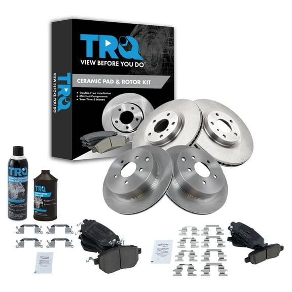 TRQ Brake Pad & Rotor Kit Front & Rear Premium Posi Ceramic w/Chemicals BKA16782
