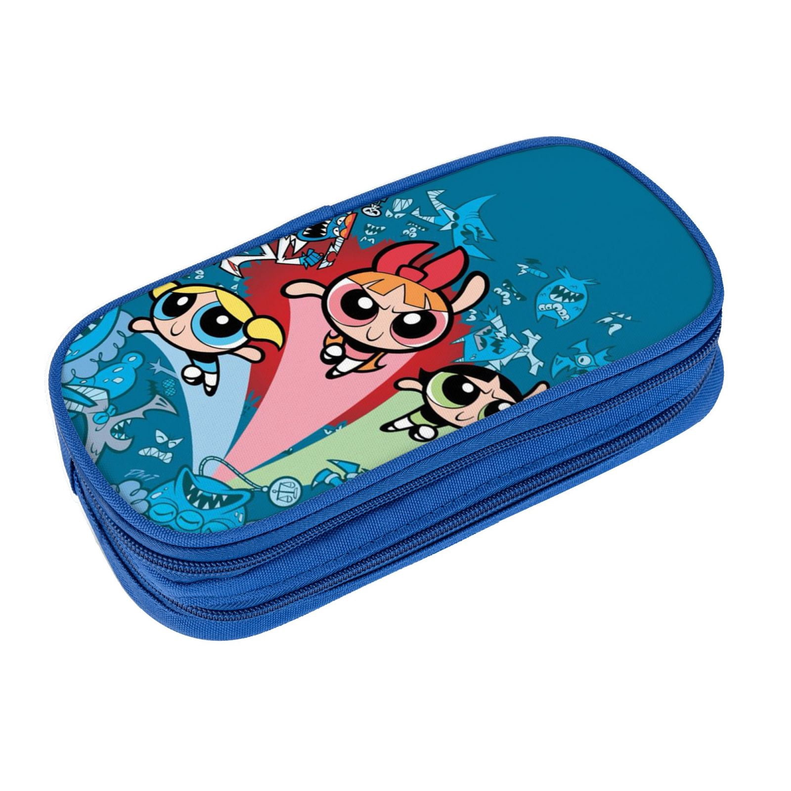 The Powerpuff Gi-rls Pencil Case Large Capacity Pencil Pouch Penbag Office Stationery Organizer Travel Makeup Bag Blue