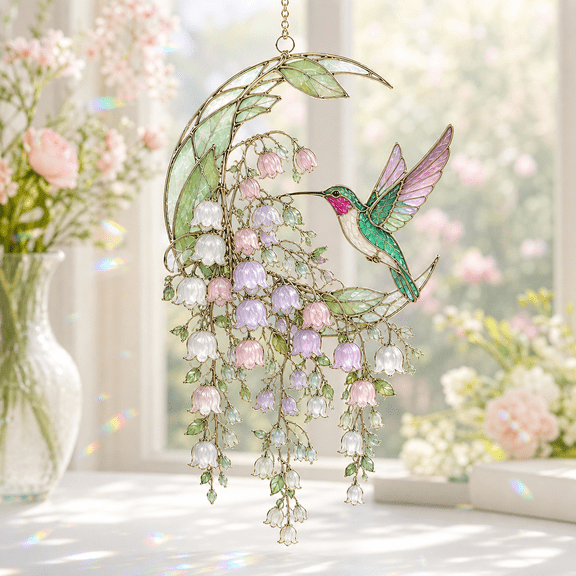 Suncatcher Hummingbird Birth Bloom Acrylic Window Hanging for Bird Lovers
