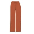 thumbnail image 4 of Women's Linen Wide Leg Palazzo Drawstring Summer Pants with Pockets, Orange S-3XL, 4 of 4